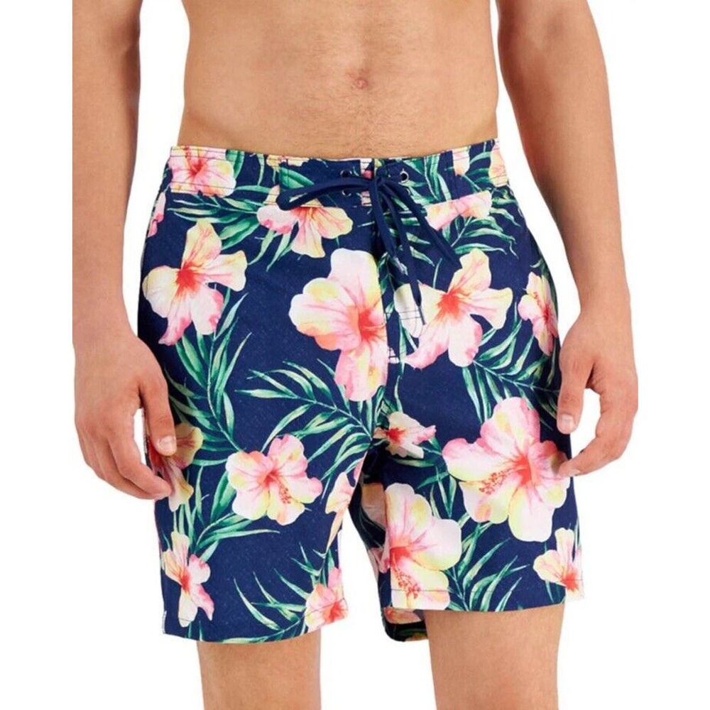 CALVIN KLEIN Stretch E Board Shorts 7" Swim Trunks Floral Men’s New Size Medium